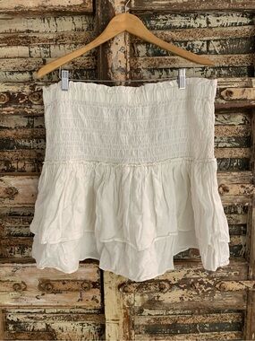 Madewell Cream Ivory Smocked Pull-On Tiered Ruffle Mini Skirt, Cottagecore, XL